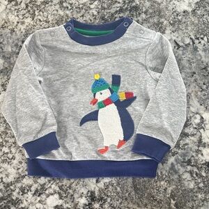 Baby Boden Gray and Blue Penguin Sweatshirt